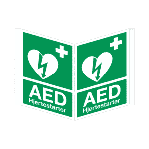 AED skilt, trekantet, efterlysende