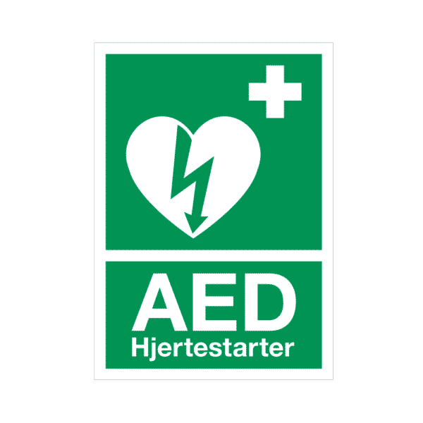 AED skilt – A4, hårdt hvid plast