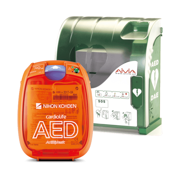 Pakketilbud på Cardiolife AED-3100 hjertestarter og Aivia 200 hjertestarterskab