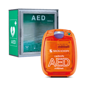 Pakketilbud på Cardiolife AED-3100 hjertestarter og CA HSS100 udendørs hjertestarterskab